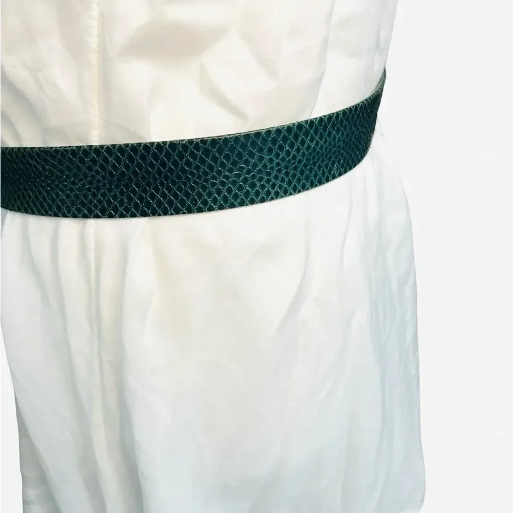 Vintage snake skin belt green and gold brass small high waist clip loop